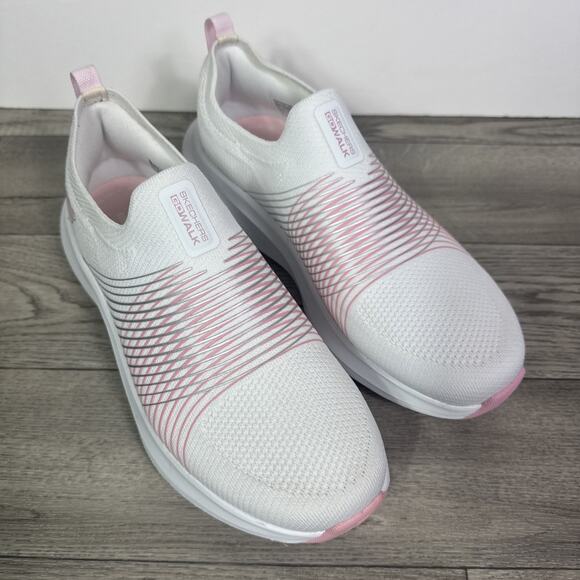 Sketchers Sally Go Walk Max Walker Slip On Shoes White Pink sz 6.5 - Picture 1 of 14